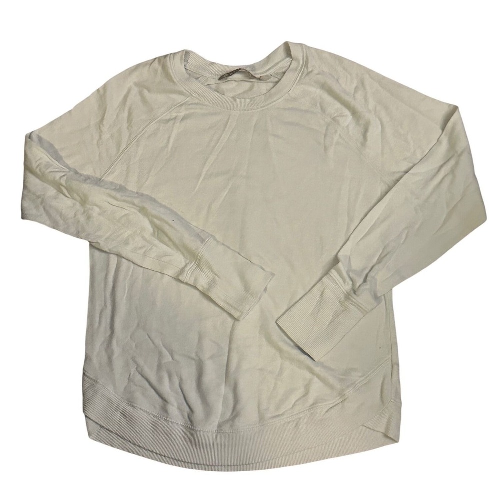 Athleta Womens Cream Raglan Sleeve Crewneck Sweatshirt Pullover Size S